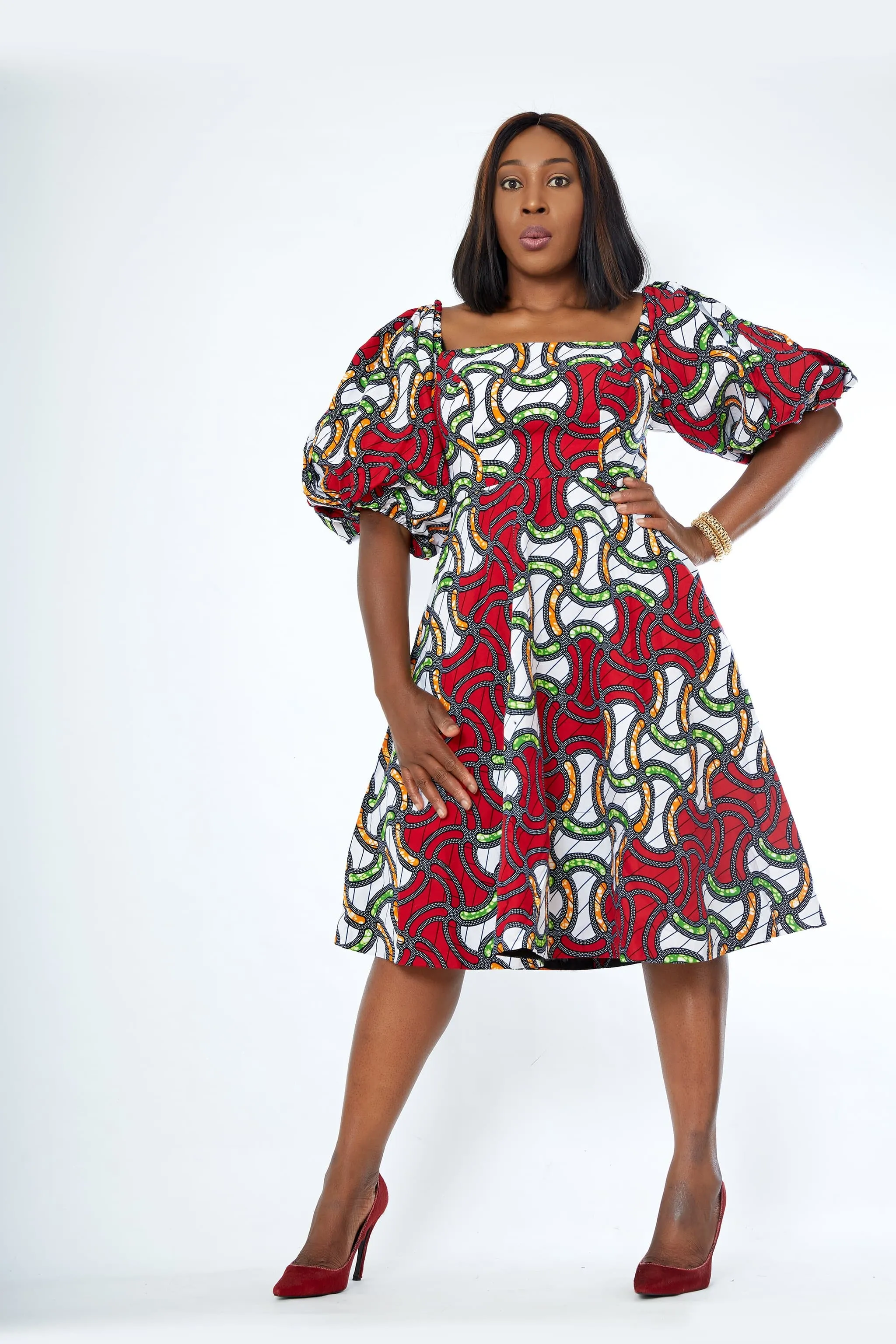 Nadia African Print Flare Midi Dress