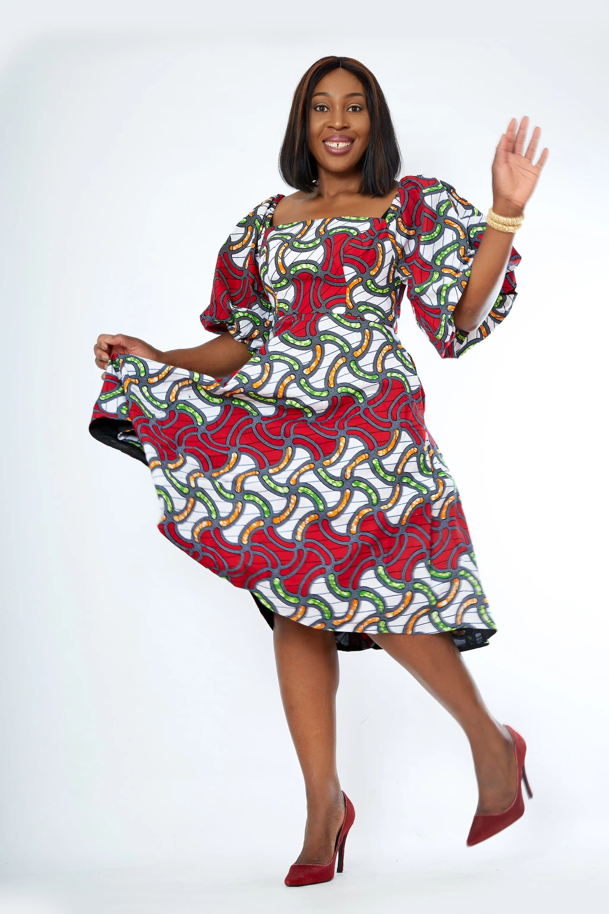 Nadia African Print Flare Midi Dress