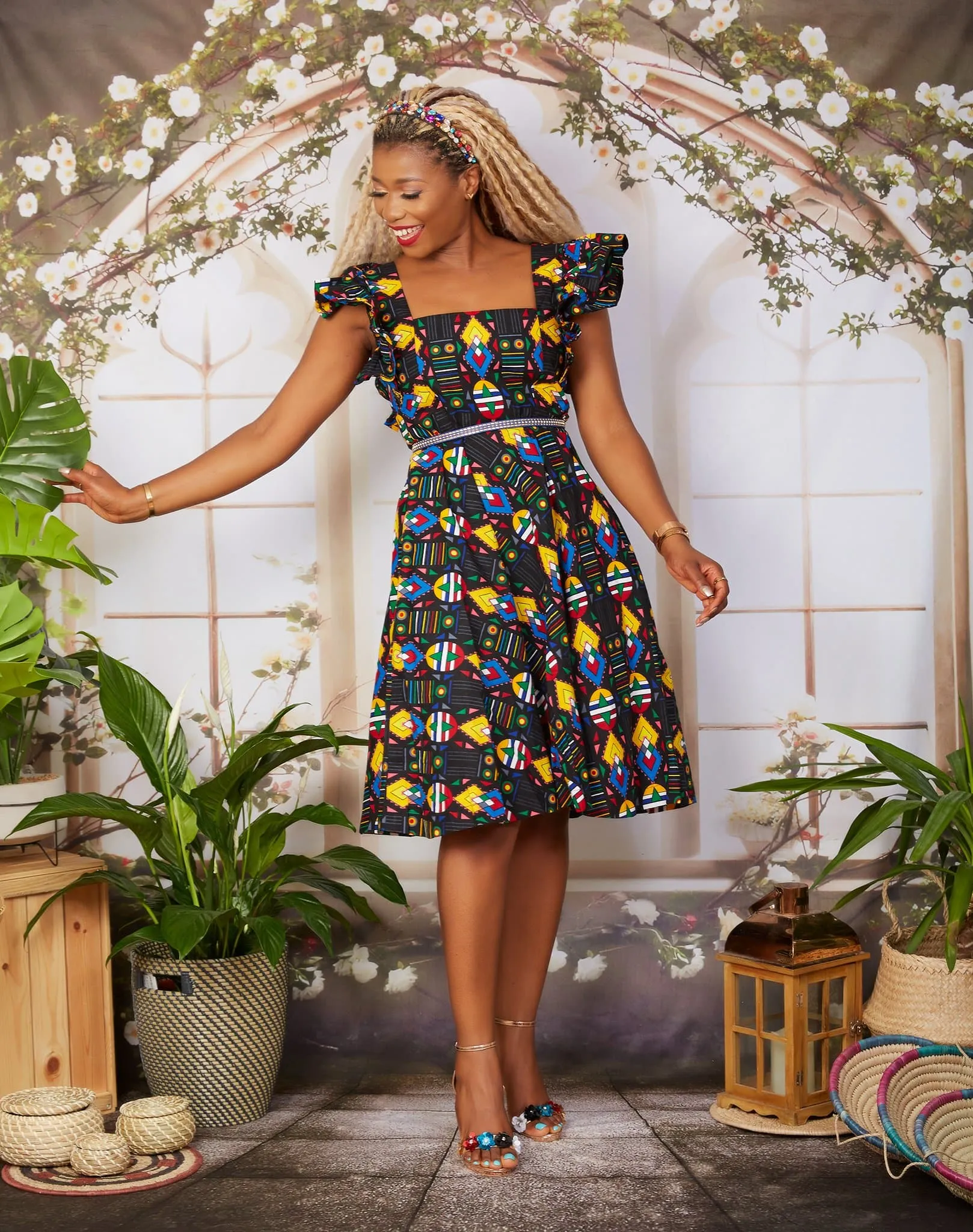 New in Yemilade African Print Midi Flare Dress