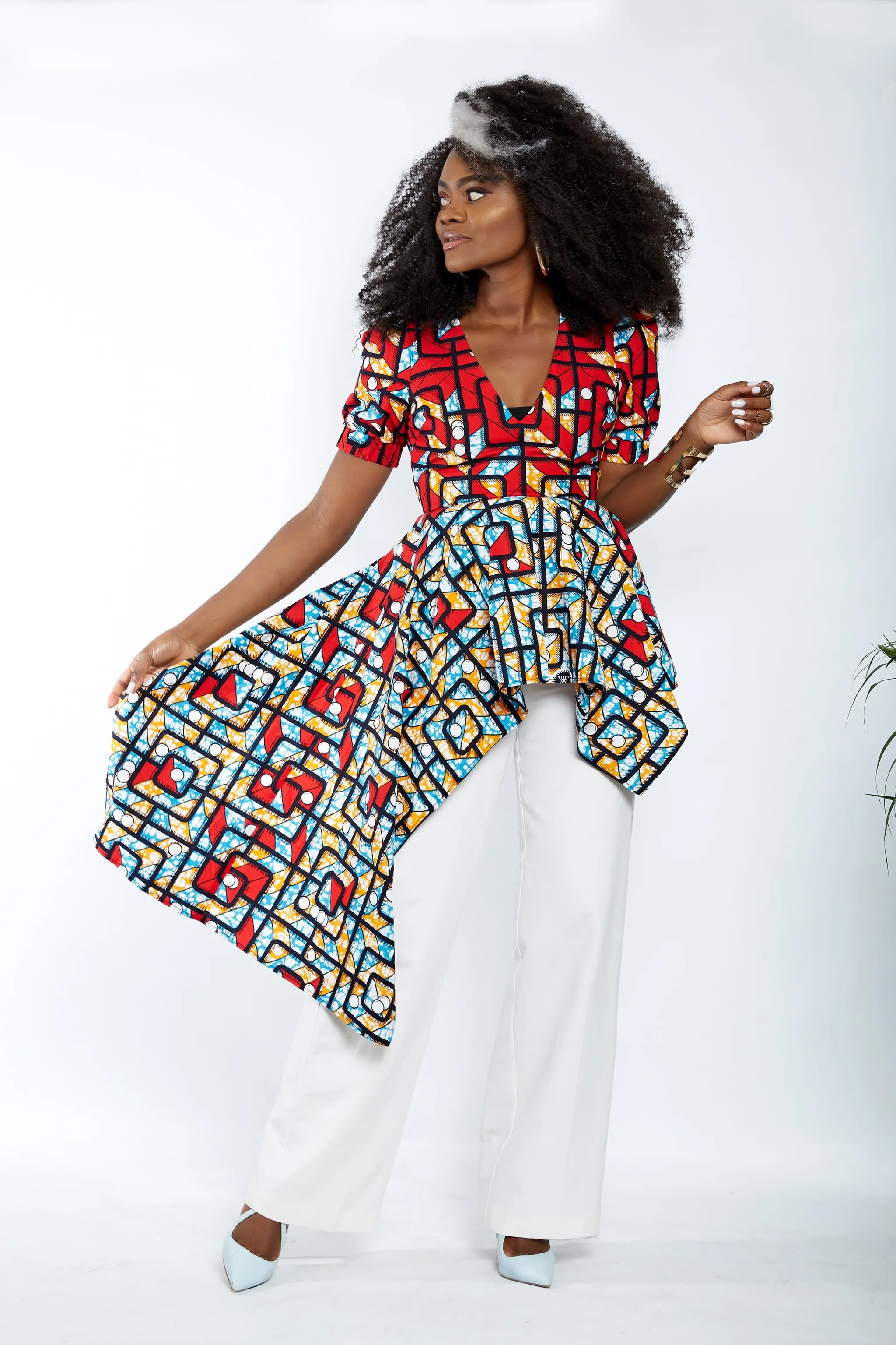 New In - Zuriel Vienna African Print Asymmetric Blouse/Top