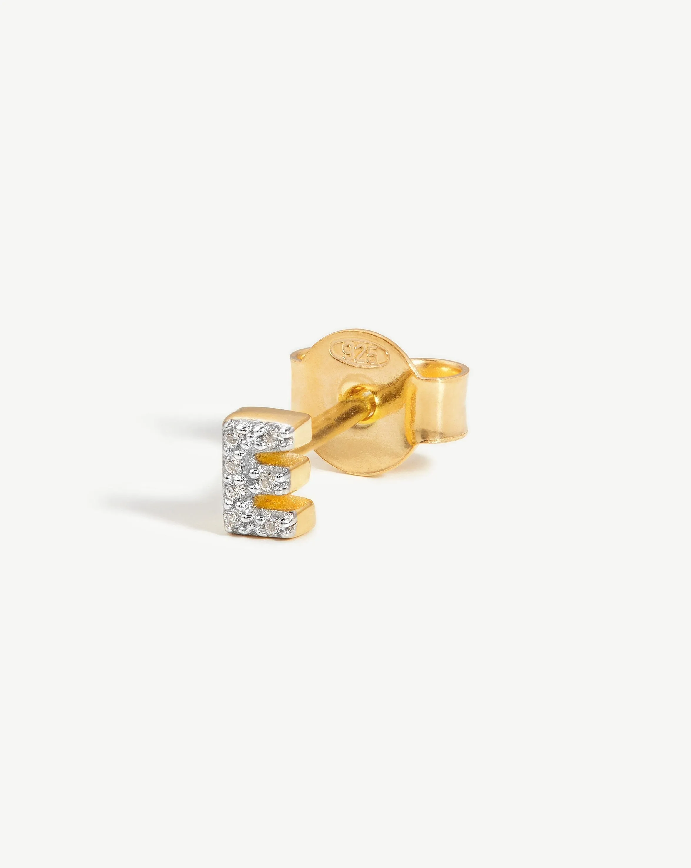 Pave Initial Single Stud Earring - Initial E | 18ct Gold Plated Vermeil/Cubic Zirconia