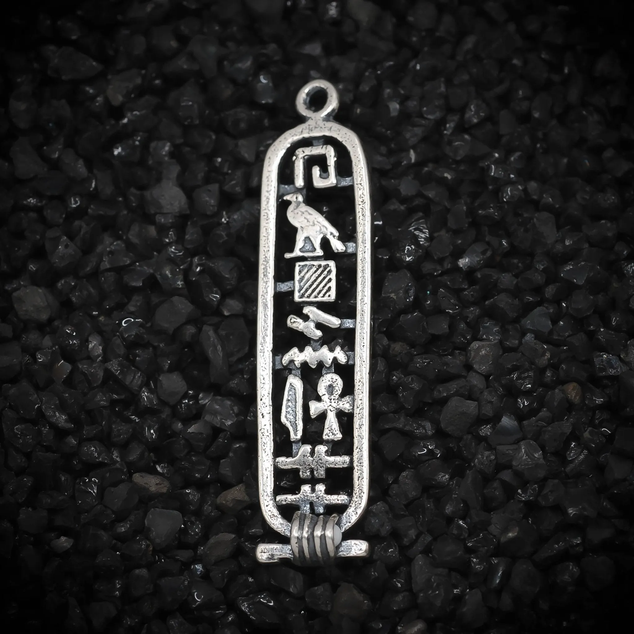 "Happiness" Cartouche Hieroglyph Ancient Egyptian Charm | 925 Sterling Silver, Oxidized or 18K Gold Plated | Jewelry Making Pendant