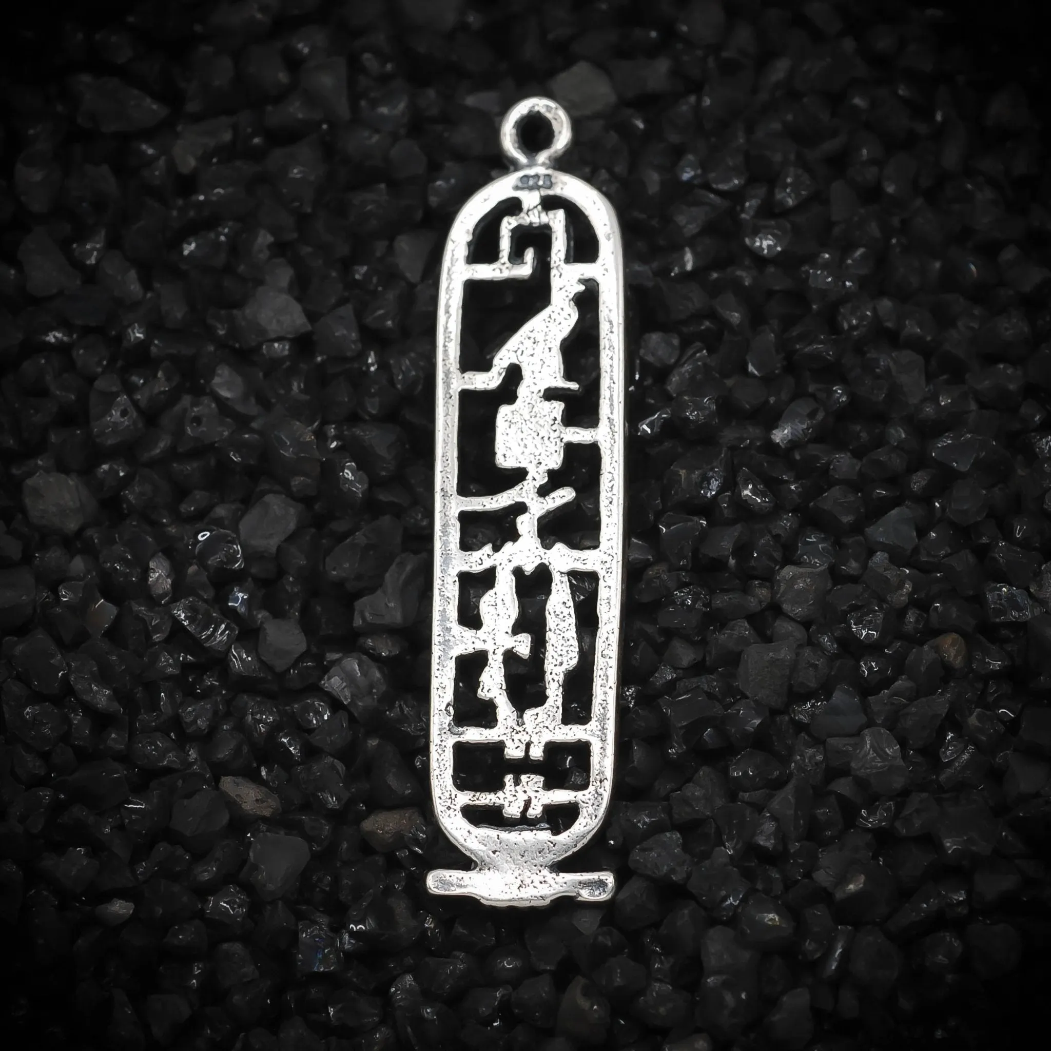 "Happiness" Cartouche Hieroglyph Ancient Egyptian Charm | 925 Sterling Silver, Oxidized or 18K Gold Plated | Jewelry Making Pendant