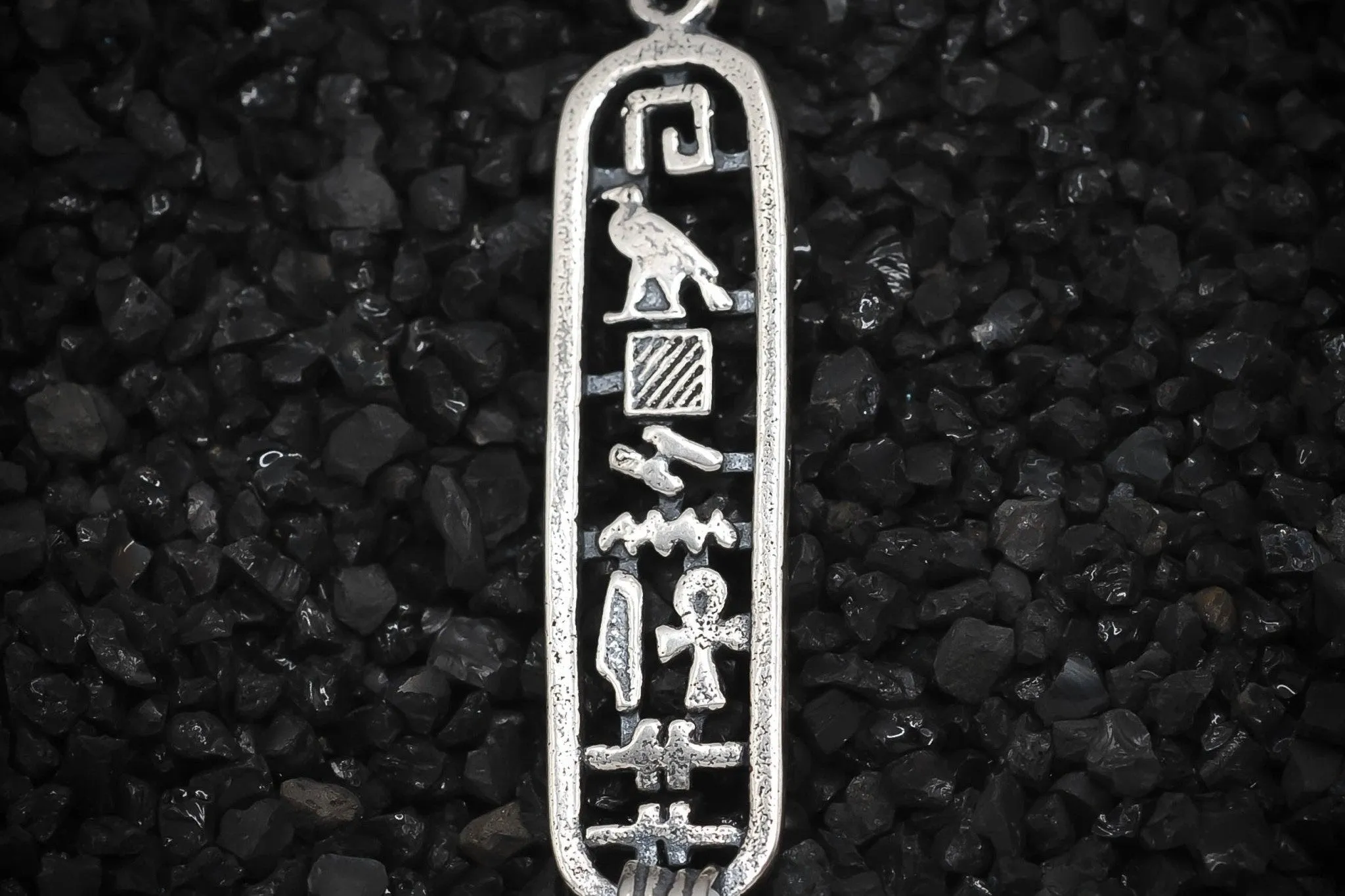 "Happiness" Cartouche Hieroglyph Ancient Egyptian Charm | 925 Sterling Silver, Oxidized or 18K Gold Plated | Jewelry Making Pendant