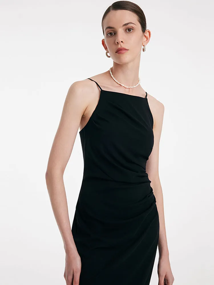 Ruched Waist Spaghetti Strap Dress With Detachable Bra Pads