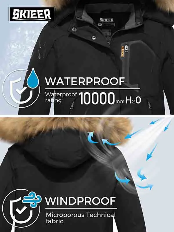 Skieer Girl's Ski Jacket Waterproof Fleece Winter Snow Coat Windproof Hooded Raincoat