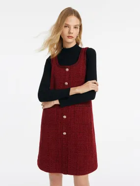 Slim Sweater And Tweed Vest Dress Two-Piece Set