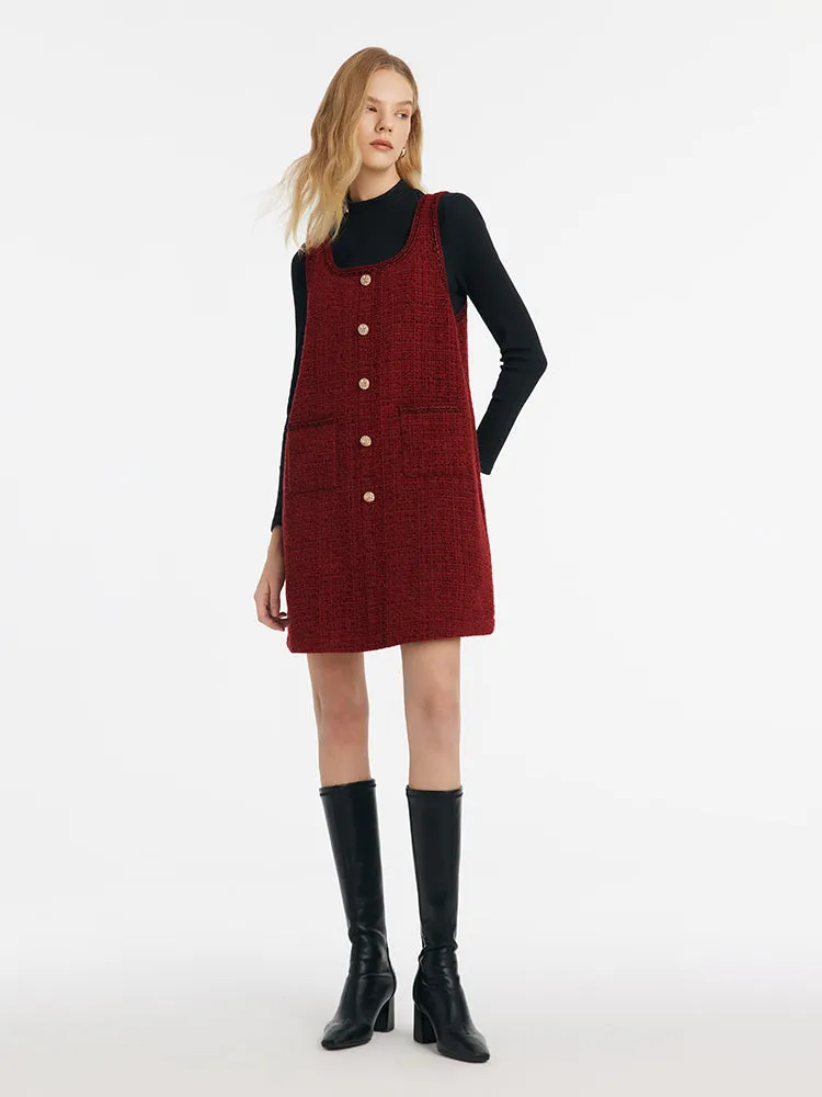 Slim Sweater And Tweed Vest Dress Two-Piece Set