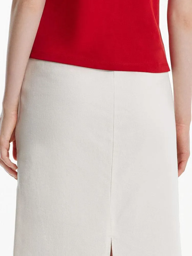 Split White Denim Long Skirt With Belt