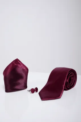 ST - Satin Tie and Pocket Square Set In Plum