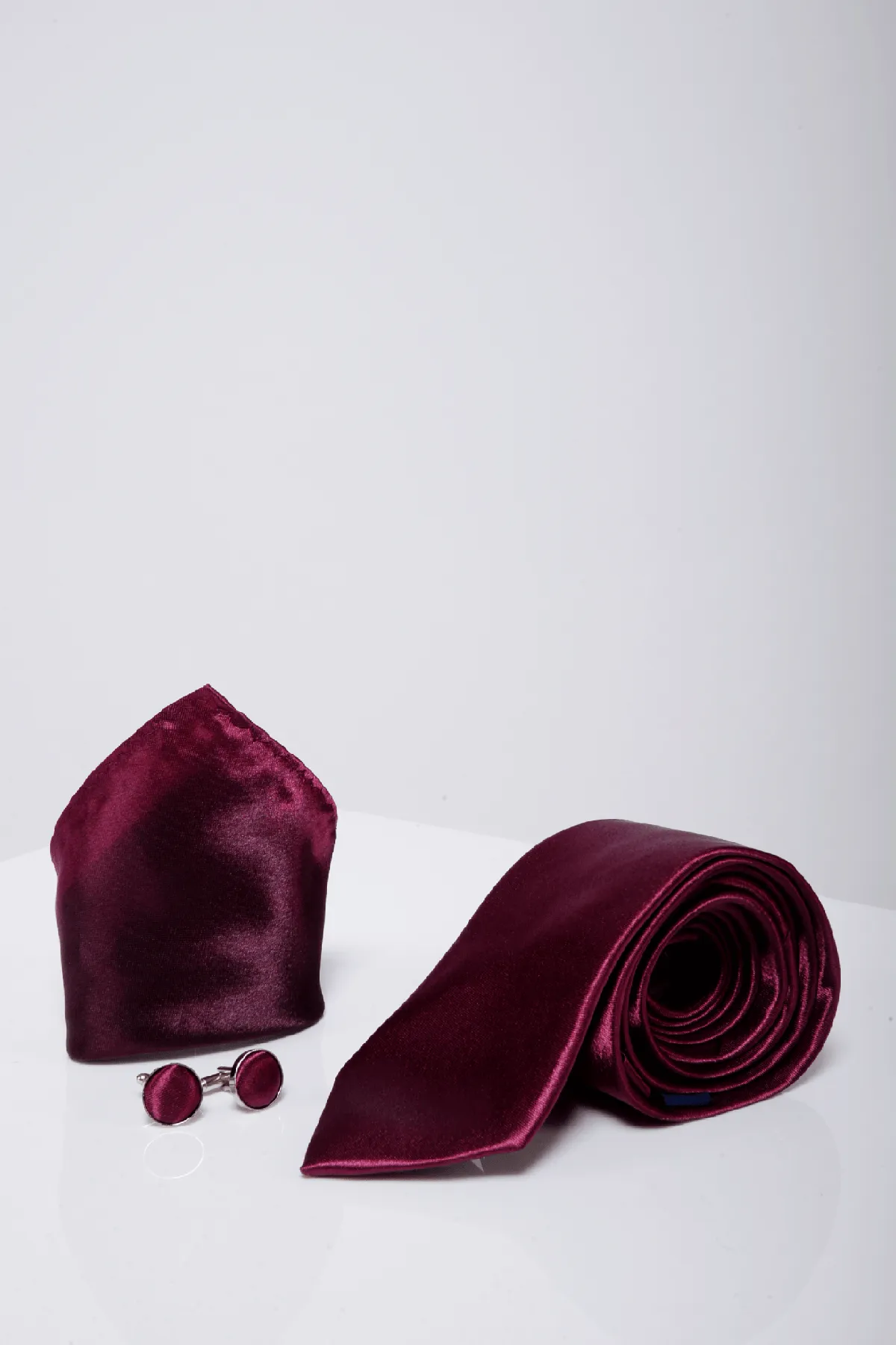 ST - Satin Tie and Pocket Square Set In Plum