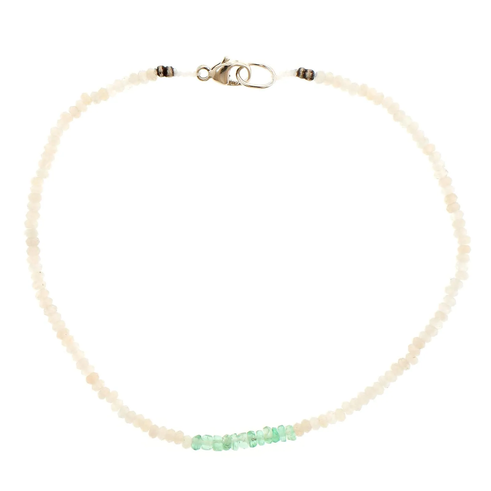 Sterling Silver Rainbow Moonstone & Emerald Beaded Bracelet