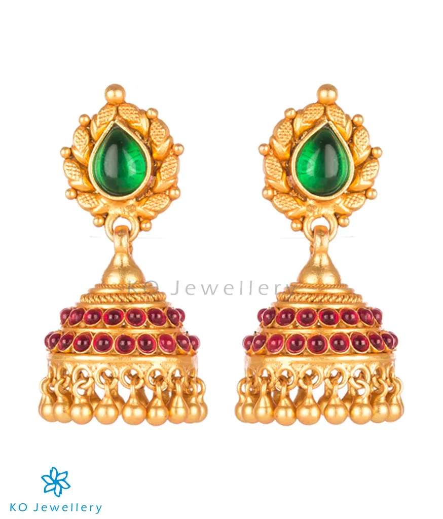 The Aarohi Silver Kempu Jhumka(Red/Green)