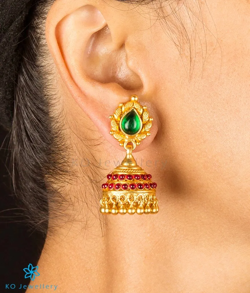 The Aarohi Silver Kempu Jhumka(Red/Green)