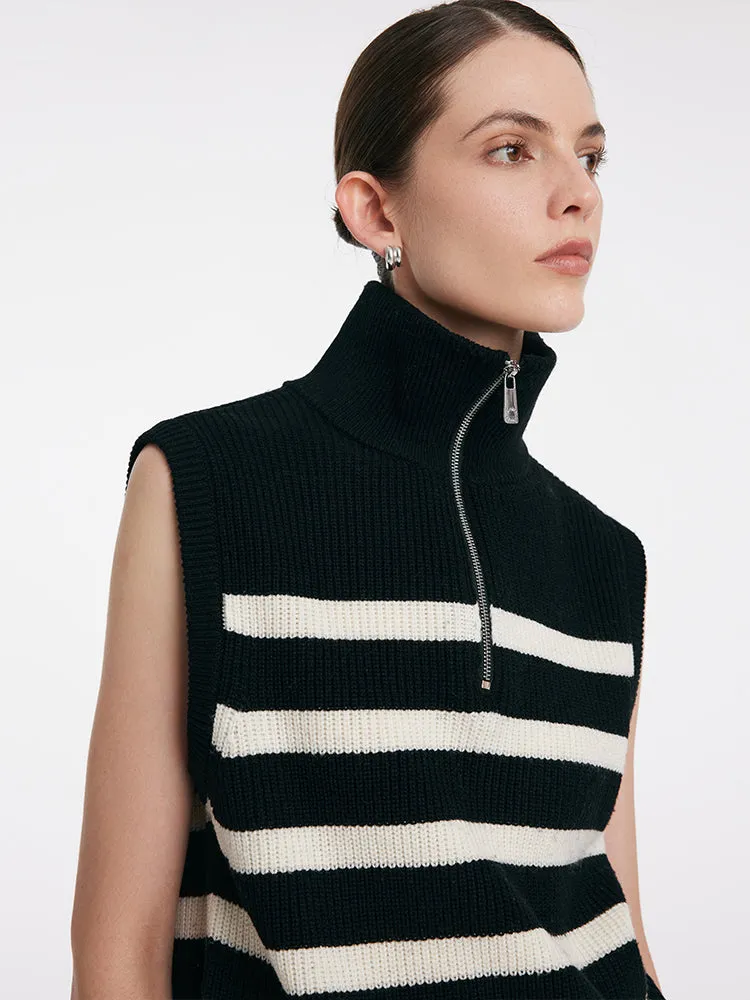 Thermostatic Wool Striped Zippered Collar Vest