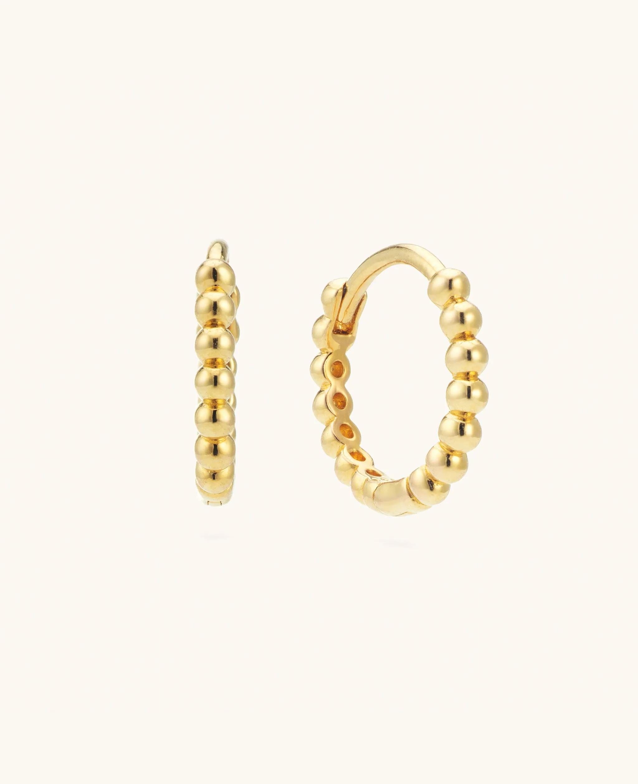 Thin Beaded Hoops Gold