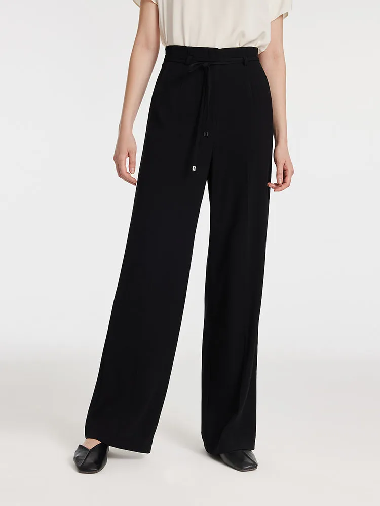 Triacetate High-Waisted Straight Women Pants With Rope Belt