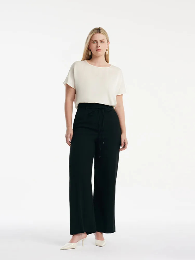 Triacetate High-Waisted Straight Women Pants With Rope Belt