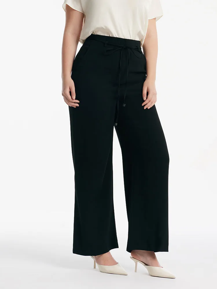 Triacetate High-Waisted Straight Women Pants With Rope Belt