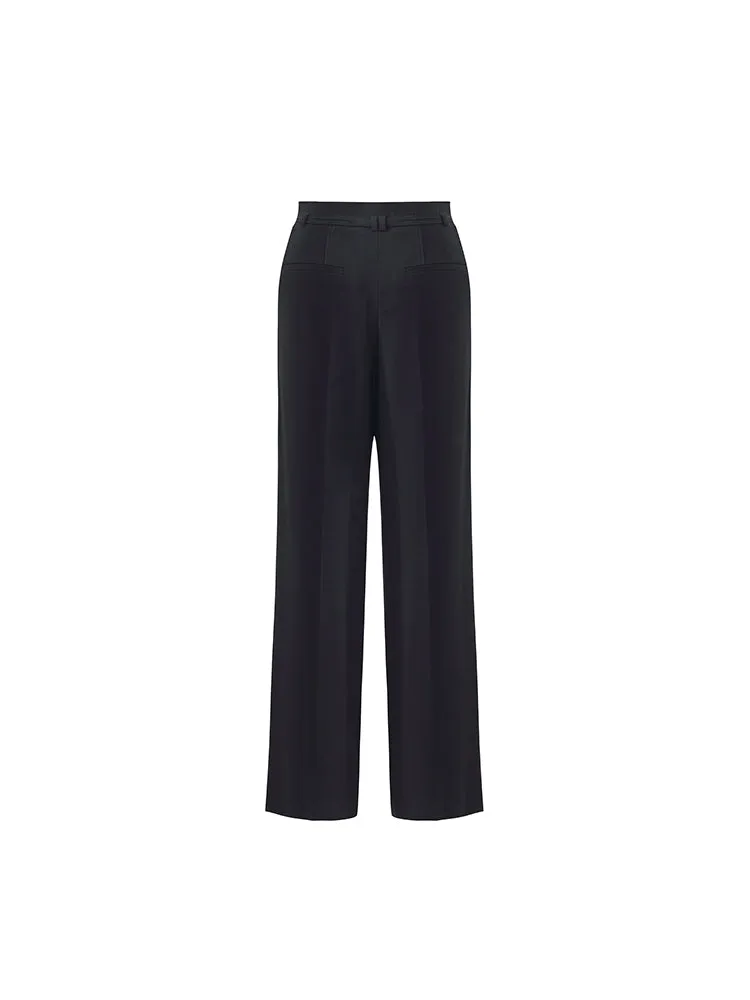 Triacetate High-Waisted Straight Women Pants With Rope Belt