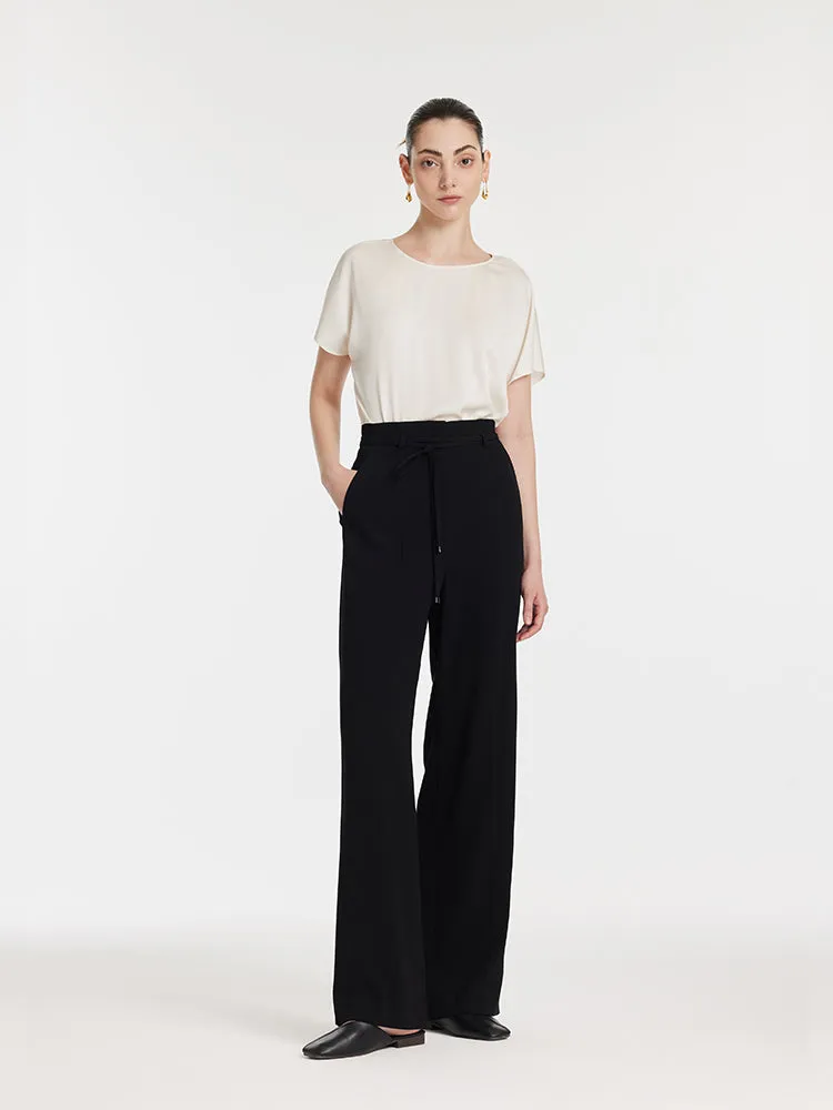 Triacetate High-Waisted Straight Women Pants With Rope Belt