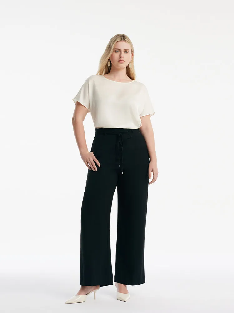 Triacetate High-Waisted Straight Women Pants With Rope Belt