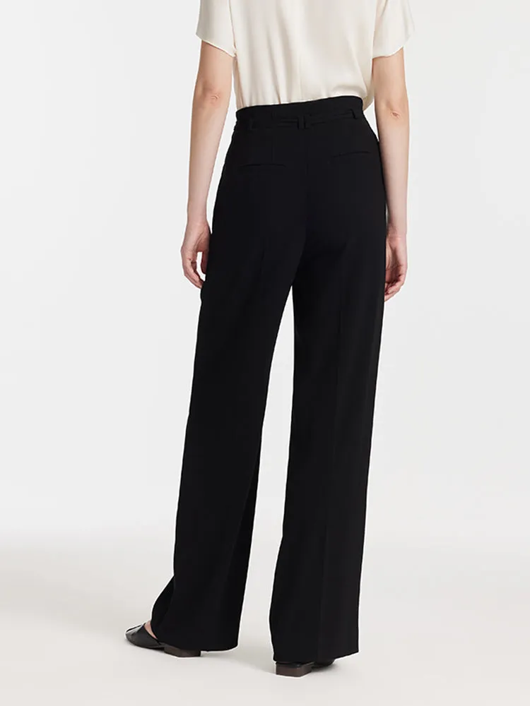 Triacetate High-Waisted Straight Women Pants With Rope Belt