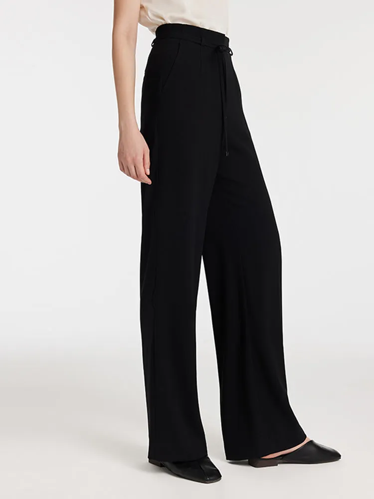 Triacetate High-Waisted Straight Women Pants With Rope Belt