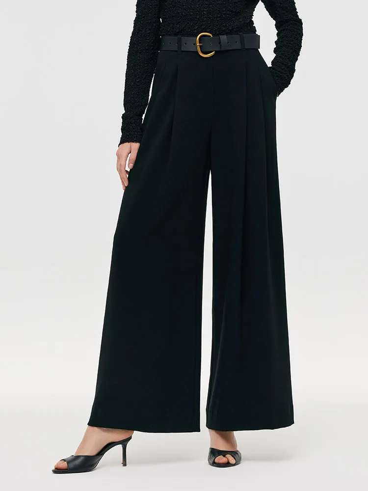 Triacetate Wide Leg Women Pants With Leather Belt