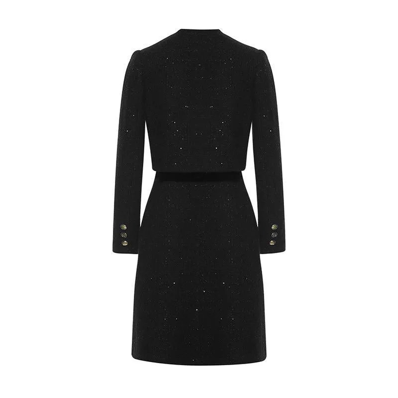 Tweed Fake Two-piece Tailored Wool Dress