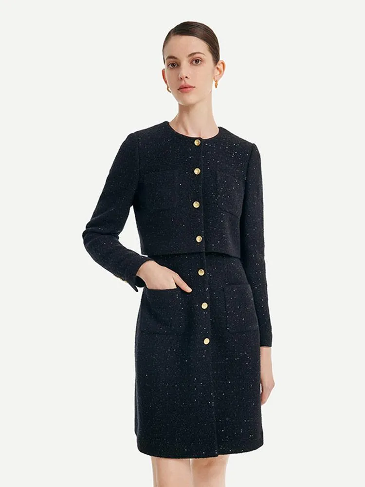 Tweed Fake Two-piece Tailored Wool Dress