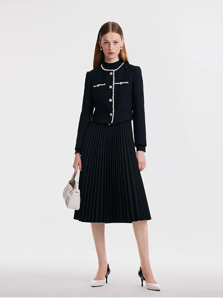 Tweed Jacket And Pleated Dress Two-Piece Suit