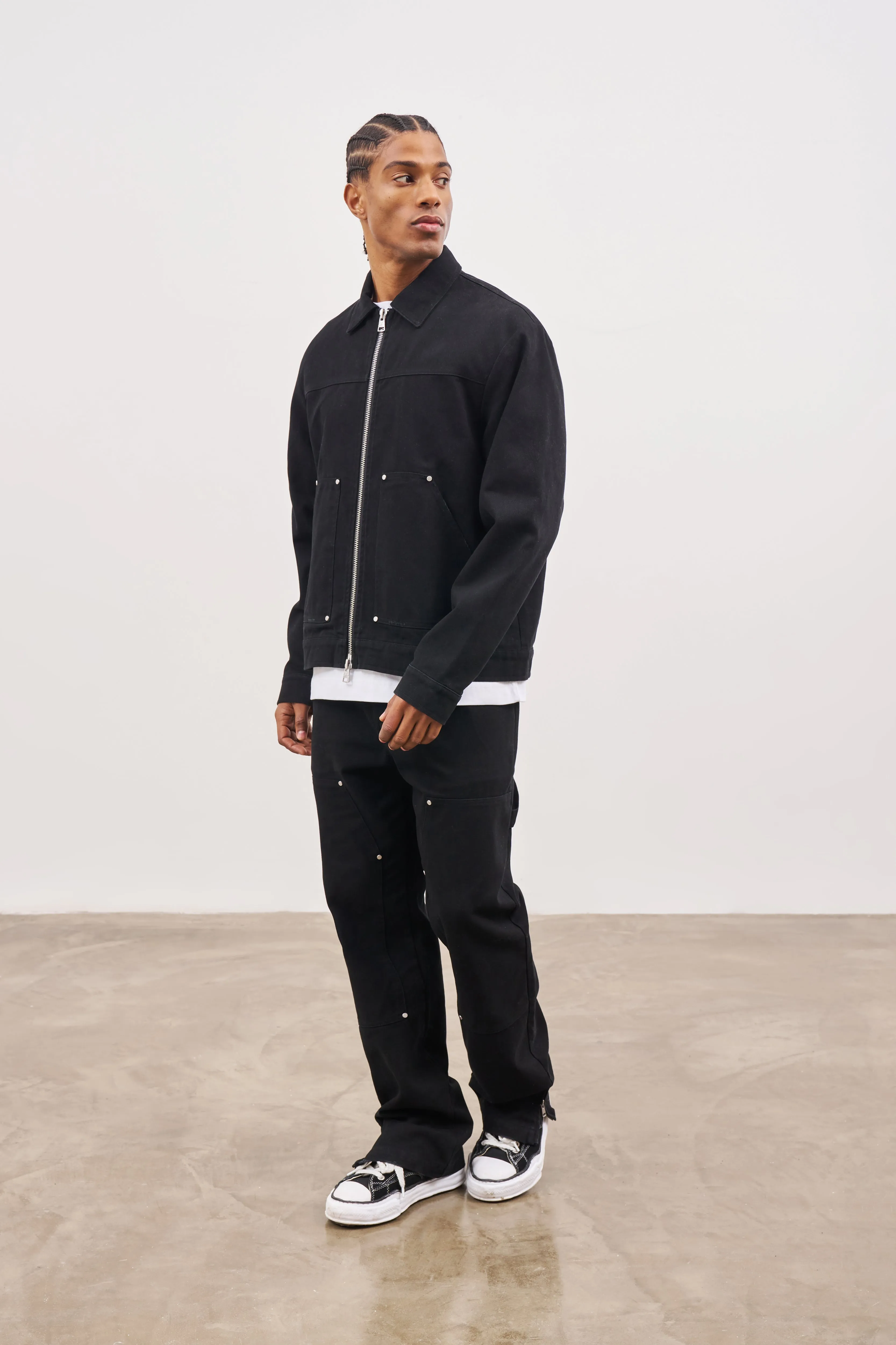 TWILL RIVET DETAIL CARPENTER JACKET - BLACK