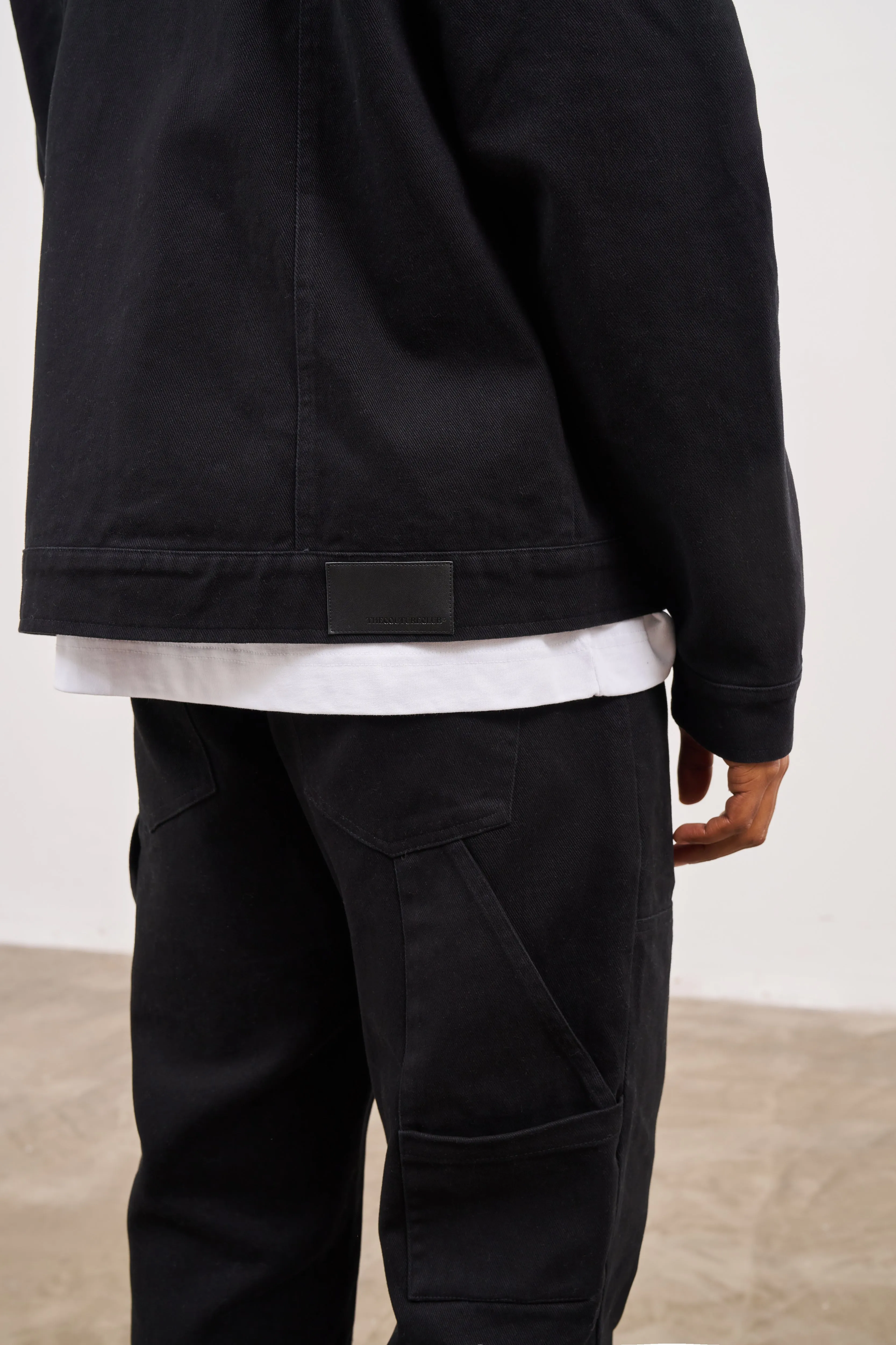 TWILL RIVET DETAIL CARPENTER JACKET - BLACK