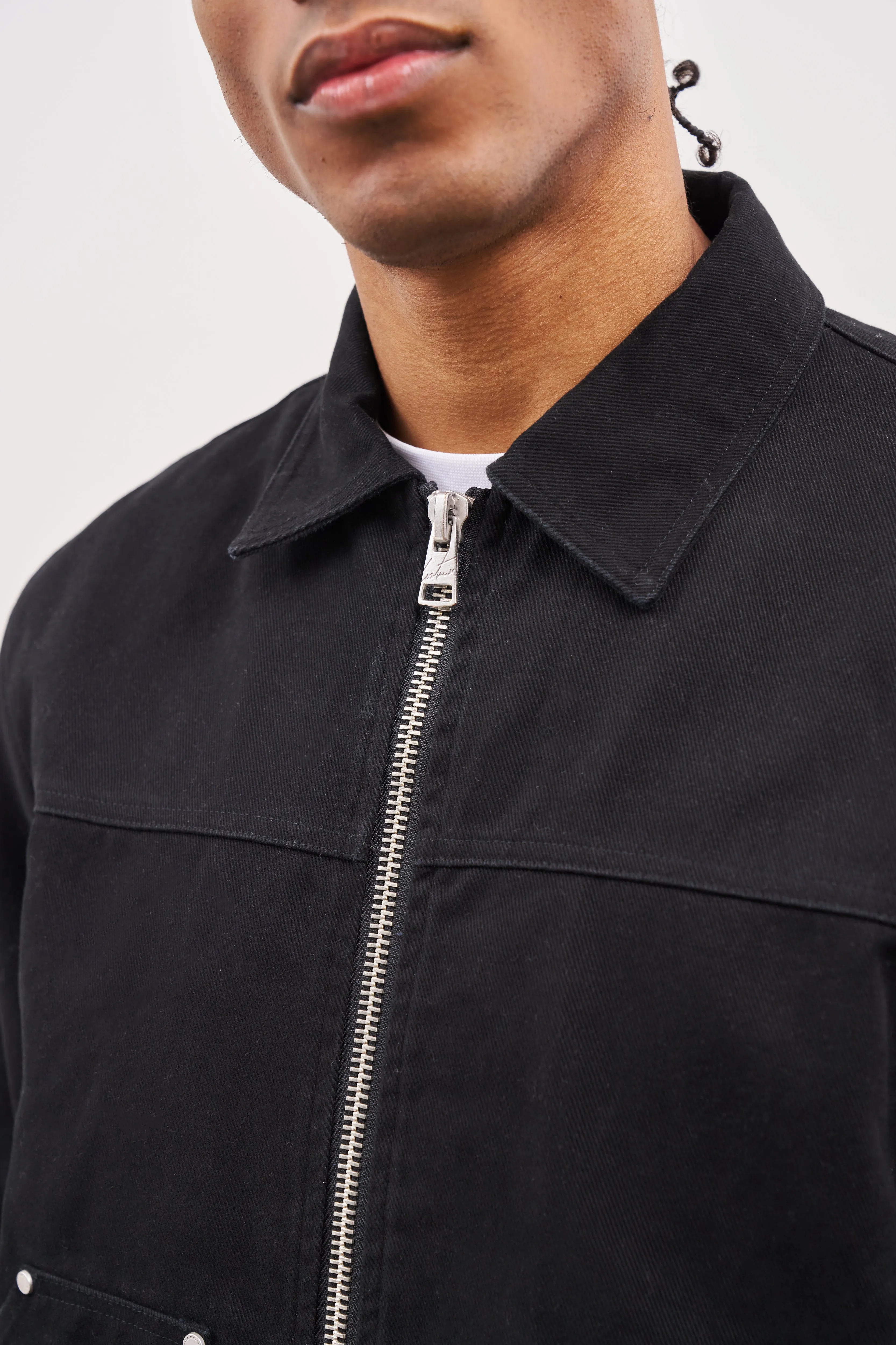 TWILL RIVET DETAIL CARPENTER JACKET - BLACK