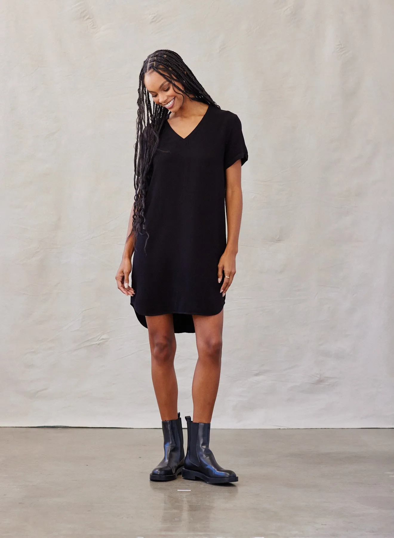 V-Neck  Tee Dress - Vintage Black