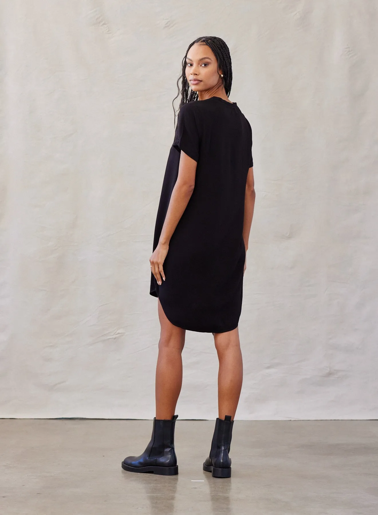 V-Neck  Tee Dress - Vintage Black