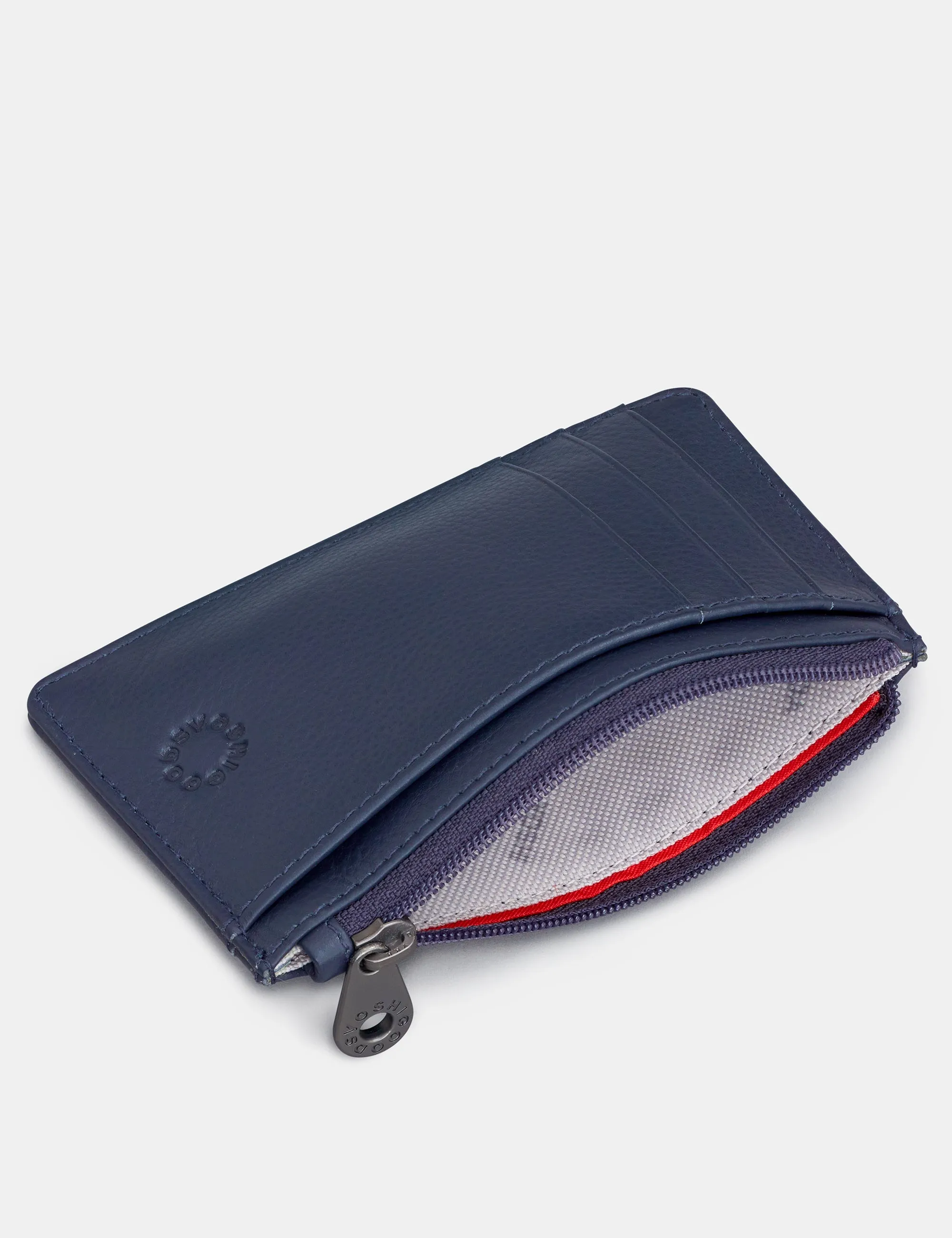 Zip Top Navy Leather Card Holder