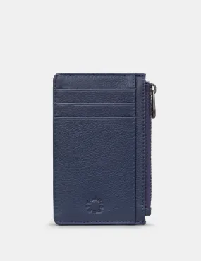 Zip Top Navy Leather Card Holder