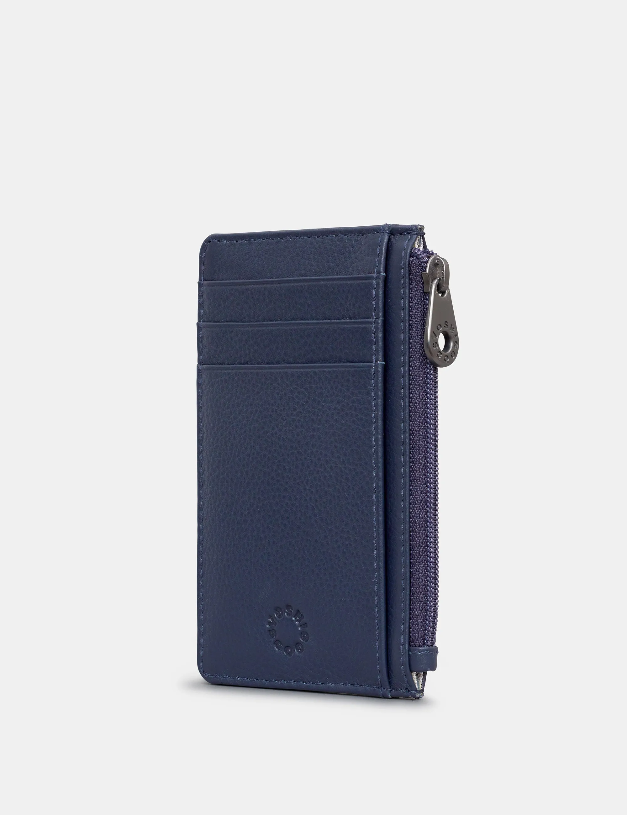 Zip Top Navy Leather Card Holder