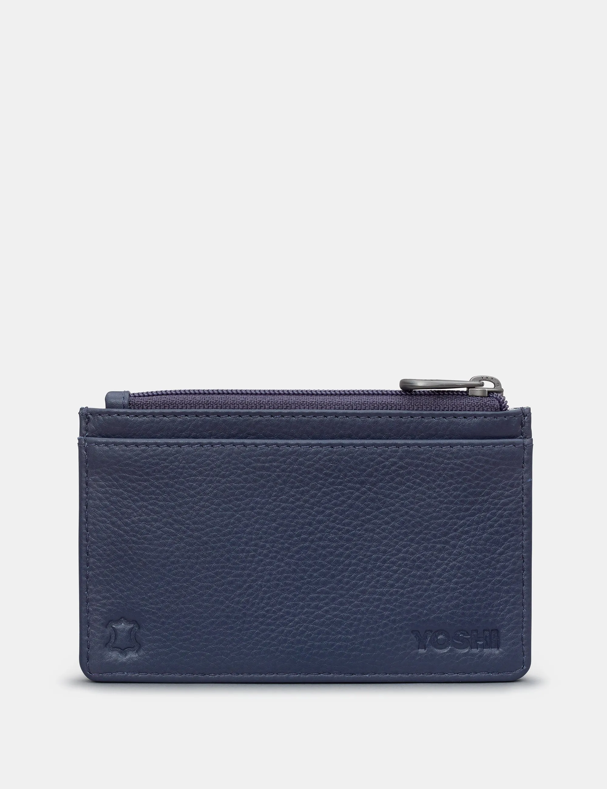 Zip Top Navy Leather Card Holder